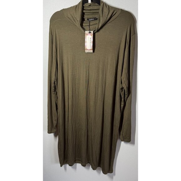 Boohoo Dresses & Skirts - NWT Boohoo Roll Neck Jersey T-Shirt Dress Womens Plus 24 Green Long Sleeve Casua